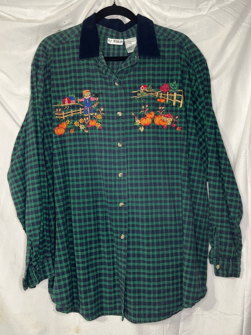 Green Plaid -Embroidered Button-front Shirt 24W.